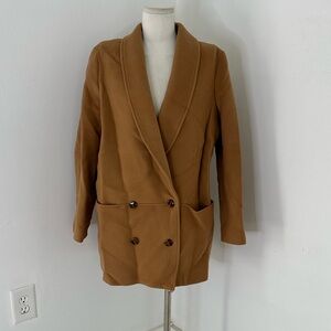Sezane Wool Double Breasted Camel Coat Size 44